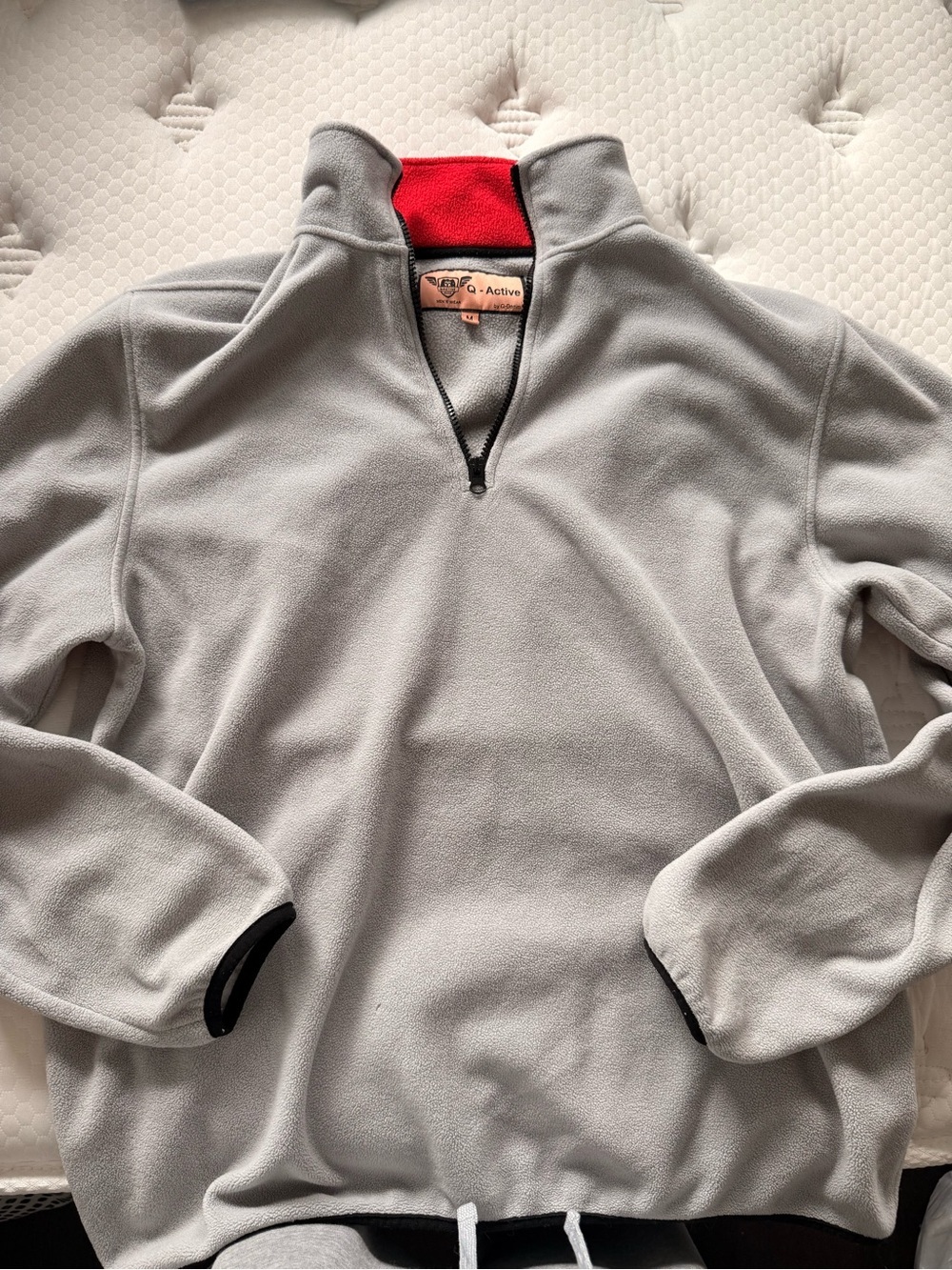 Active USA Men’s Light Gray Quarter-Zip Fleece with Red Inner Collar